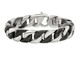 Mens Black and White Stainless Steel Curb Link Bracelet (8.75 Inches)